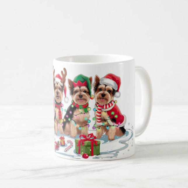 Mug Yorkie Santa chapeau bois luge de Noël (Devant droit)