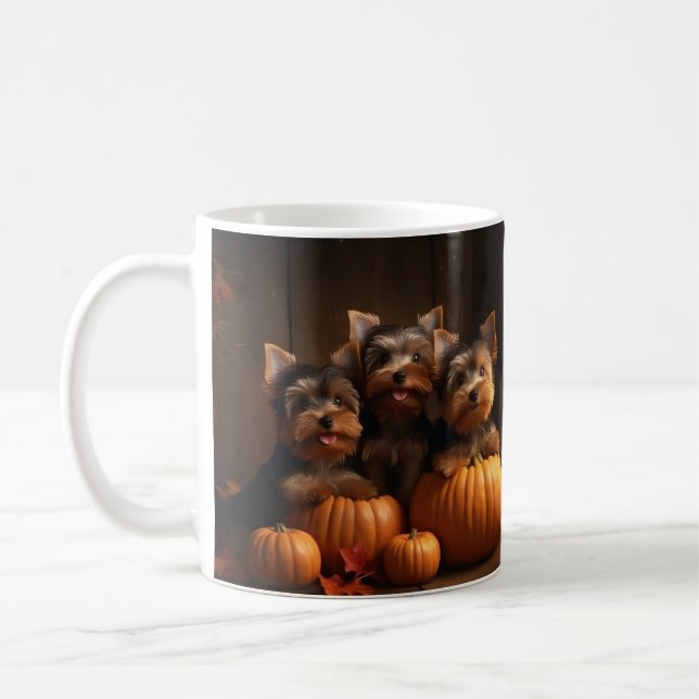 Mug Yorkshire Terrier Chiot Automne Citrouille délice (Gauche)