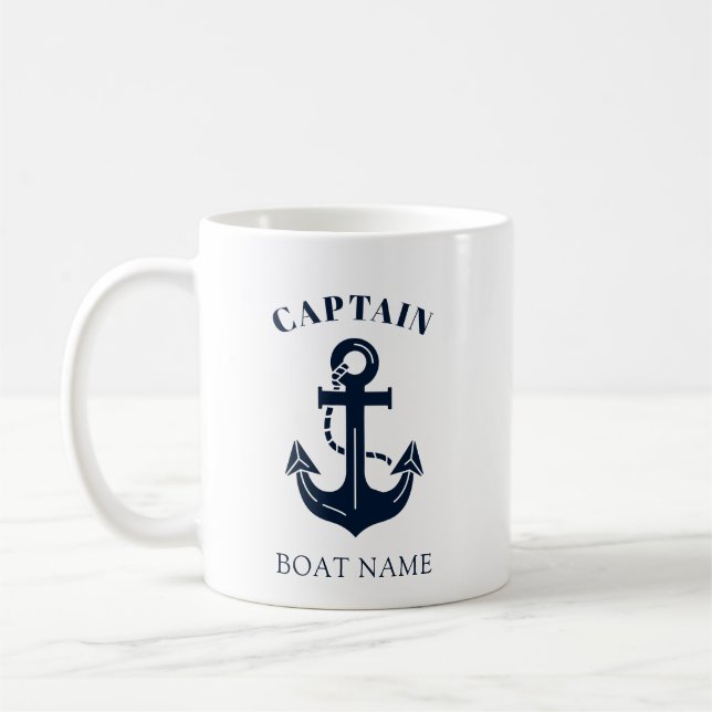 Mug Your Boat Name Anchor Blue Captain (Gauche)