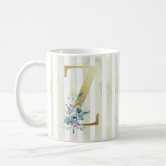 Mug Z, initiale dorée sur bandes blanches et bleues