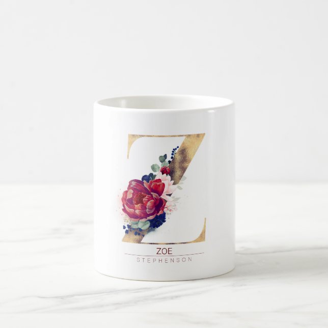 Mug Z Monogramme Floral Bourgogne Rouge et Navy Blue (Centre)
