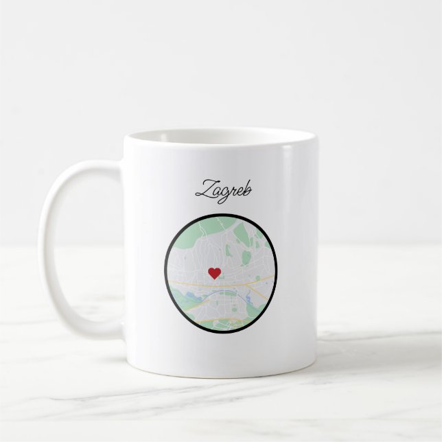 Mug Zagreb Croatie peint à la main carte de ville Coeu (Gauche)
