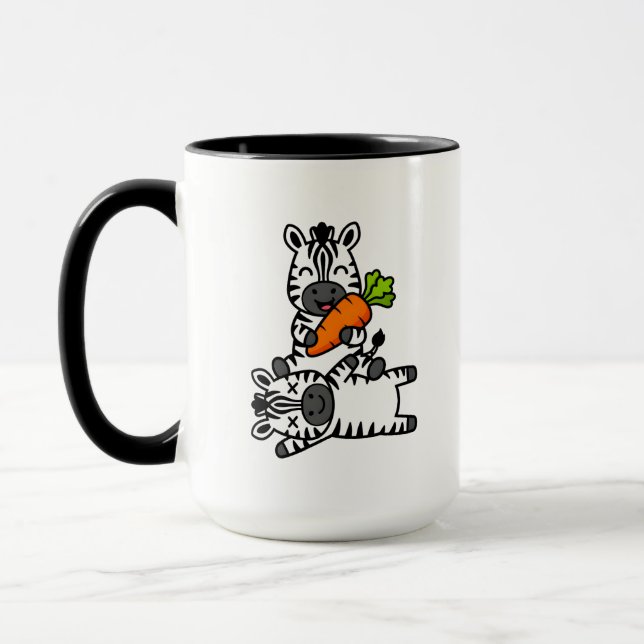 Mug Zèbre joyeux mignon avec un carrotte dessin animé  (Gauche)