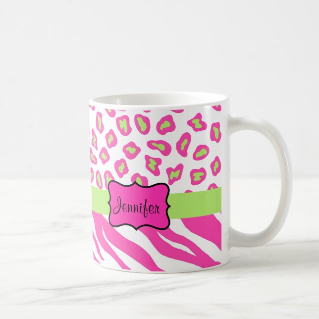 Mug Zèbre rose et blanc & Peau Cheeta Personnalisé (Droite)