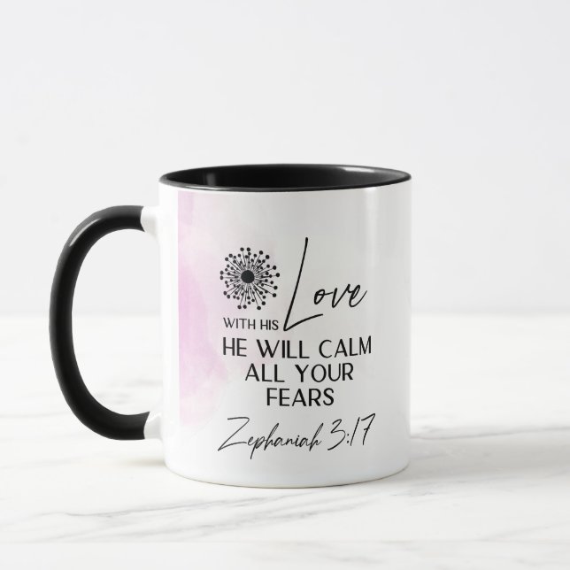 Mug Zephanie 3:17 Son Amour calmera vos peurs Bible (Gauche)
