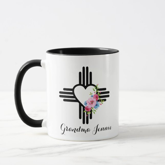 Mug Zia Heart avec Fleurs Café Cadeau Personnalisé (Gauche)