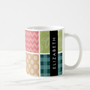 Mug Zigzag, Chevron, En vichy, Pois, Votre Nom