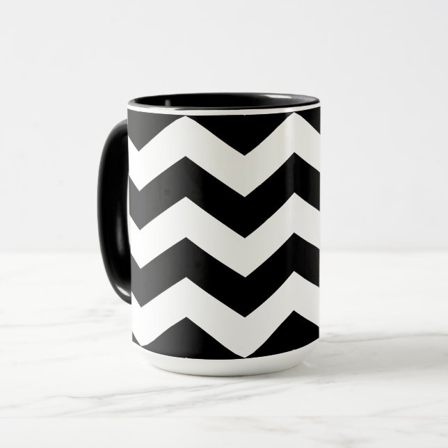 Mug Zigzag Chevron Noir Et Blanc (Devant gauche)