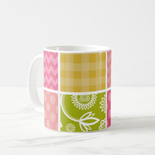 Mug Zigzag, Chevron, Pois, En vichy, Patchwork (Devant gauche)