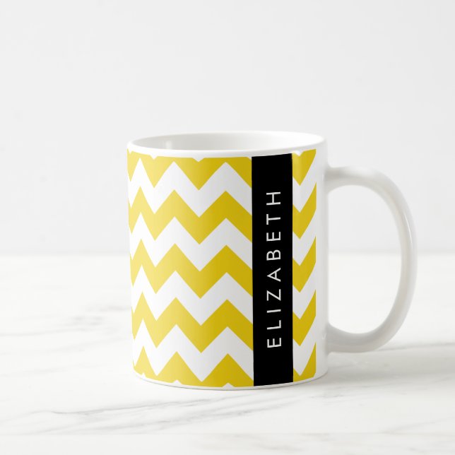 Mug Zigzag Jaune, Chevron Jaune, Votre Nom (Droite)