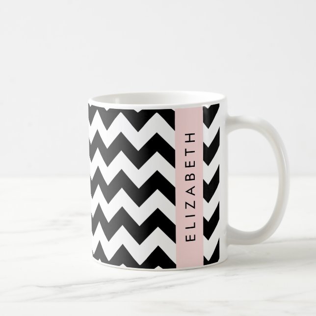 Mug Zigzag noir et blanc, Motif Chevron, Votre nom (Droite)