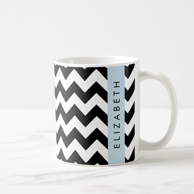 Mug Zigzag noir et blanc, Motif Chevron, Votre nom (Droite)