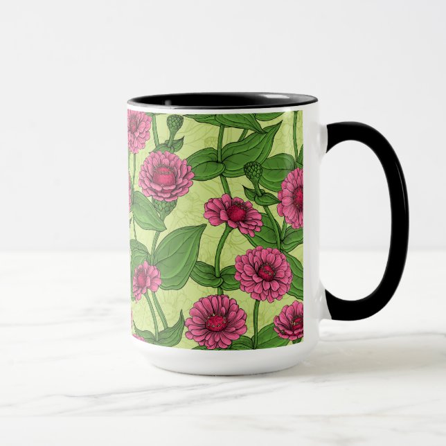 Mug Zinnias rose sur vert clair (Droite)
