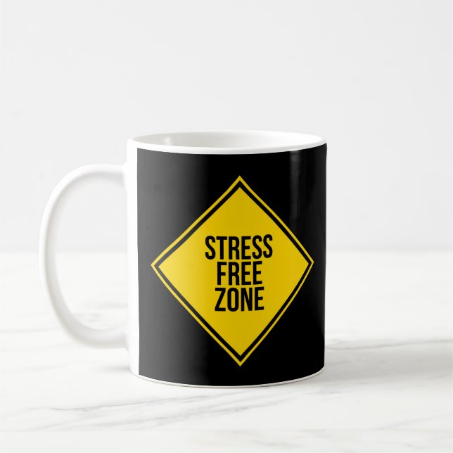 Mug Zone sans stress tendance Citation Jaune Noir (Gauche)