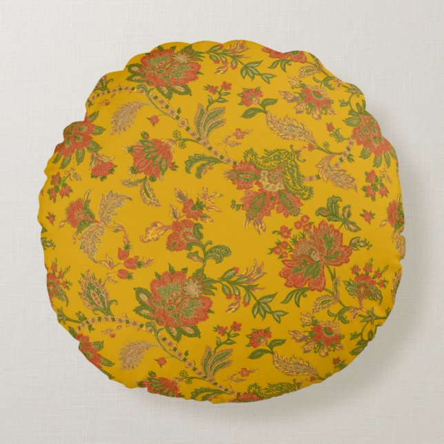 mughal art motifs and borders textile digital ethn round pillow (Front)