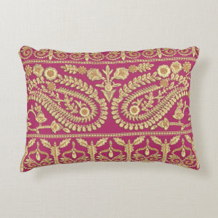 Mughal art work. indian traditional antique gold b accent pillow