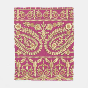 Mughal art work. indian traditional antique gold b fleece blanket