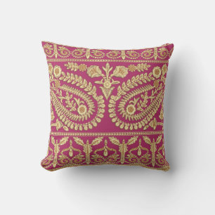 Mughal art work. indian traditional antique gold b throw pillow