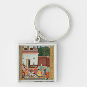Mughal Emperor Feasting in a Courtyard Keychain