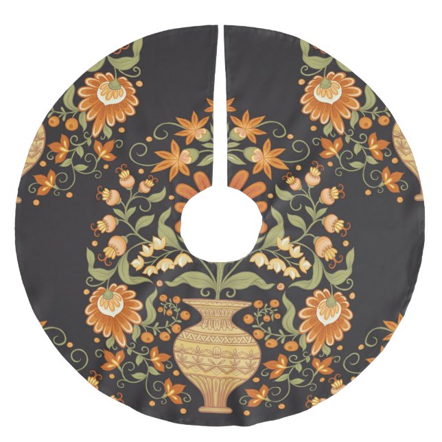 Mughal Fantasy: Retro Floral Opulence Brushed Polyester Tree Skirt (Front)