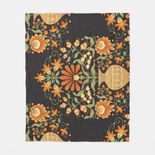 Mughal Fantasy: Retro Floral Opulence Fleece Blanket