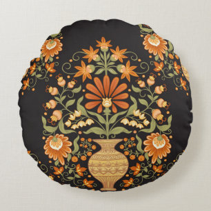 Mughal Fantasy: Retro Floral Opulence Round Pillow