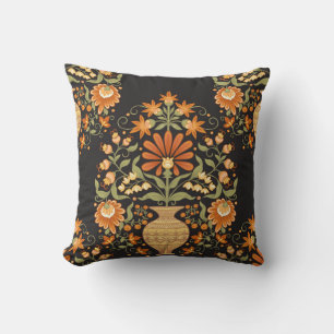 Mughal Fantasy: Retro Floral Opulence Throw Pillow