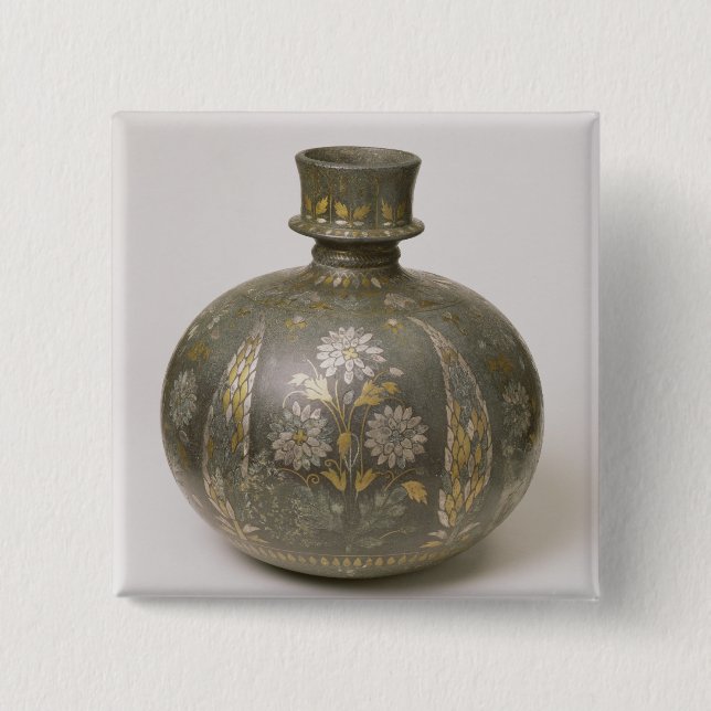 Mughal Flask (metalwork) 2 Inch Square Button (Front)