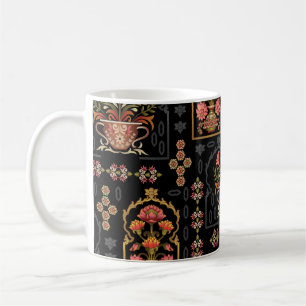 Mughal Floral Motif: Black Seamless. Coffee Mug