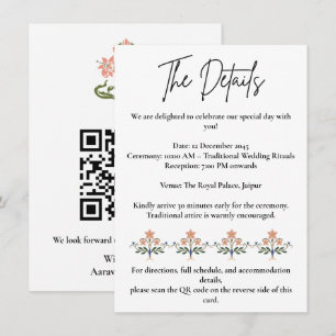 Mughal Floral Motif Indian Wedding Details Enclosure Card