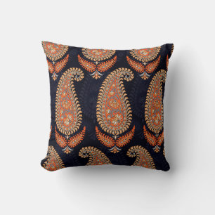 Mughal floral motif pattern on navy throw pillow