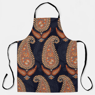 Mughal floral navy motif, elegant pattern. apron