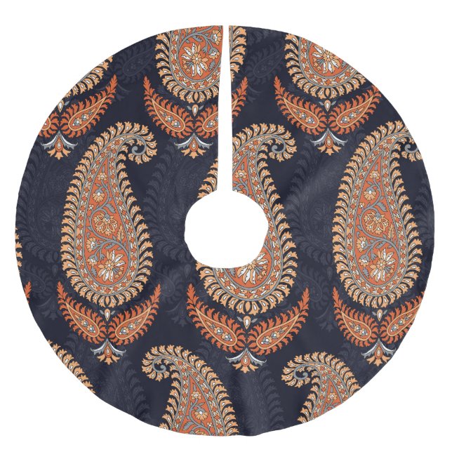 Mughal floral navy motif, elegant pattern. brushed polyester tree skirt (Front)
