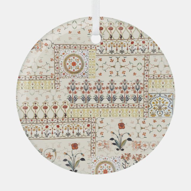 Mughal Floral Paisley: Ethnic Digital Elegance. Glass Ornament (Front)