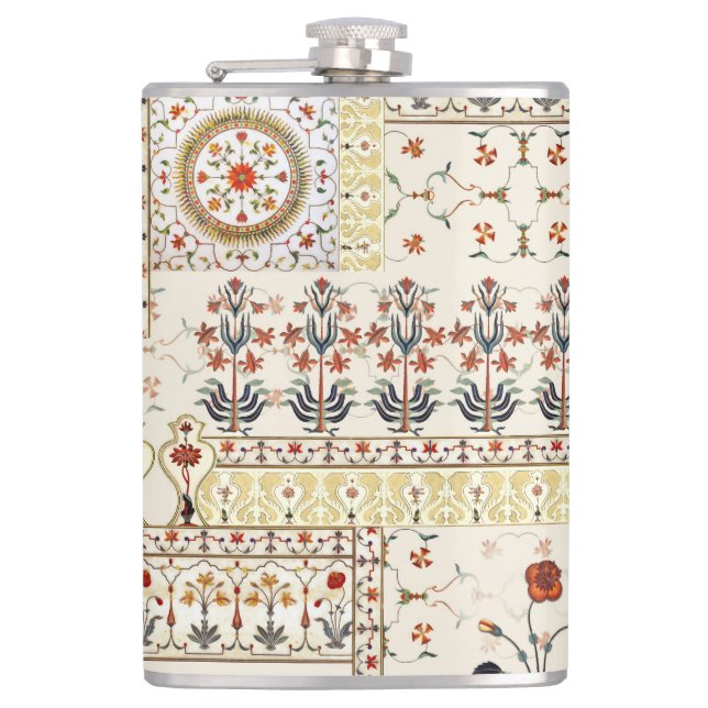 Mughal Floral Paisley: Ethnic Digital Elegance. Hip Flask (Front)