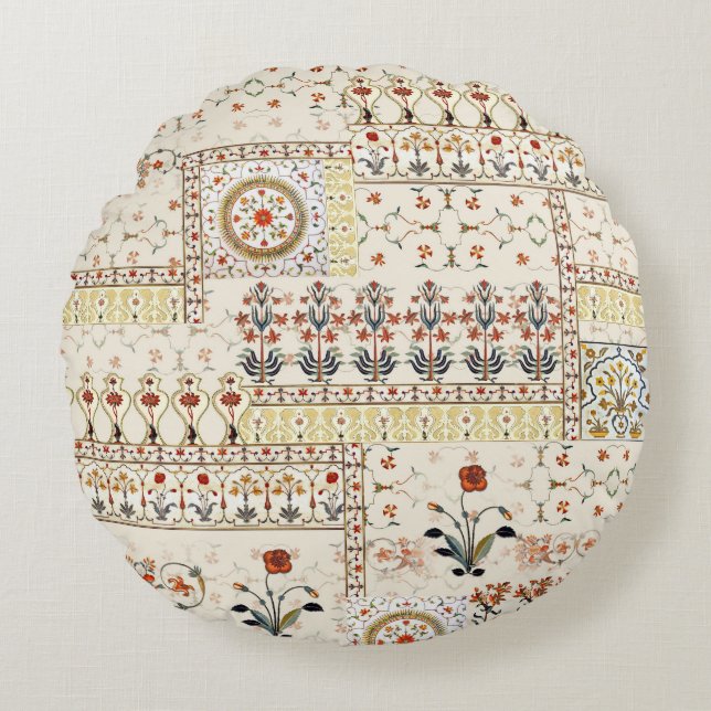 Mughal Floral Paisley: Ethnic Digital Elegance. Round Pillow (Front)