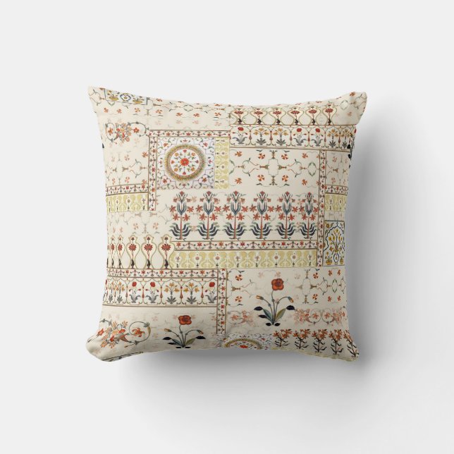 Mughal Floral Paisley: Ethnic Digital Elegance. Throw Pillow (Front)
