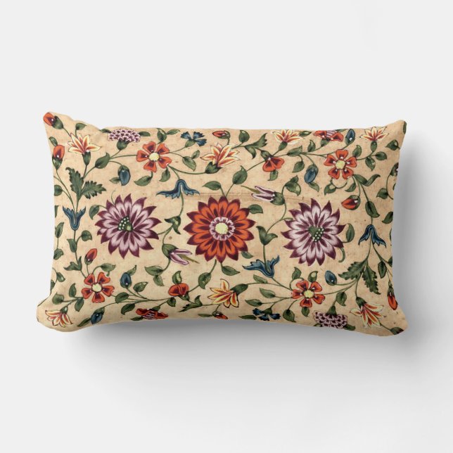 Mughal Scrolling Floral Vine from India Print Lumbar Pillow (Front)