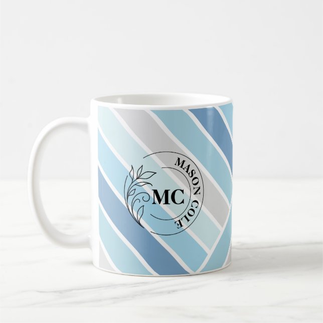 Mugs Élégants Rayés à Monogramme pour Lui et pour  (Gauche)