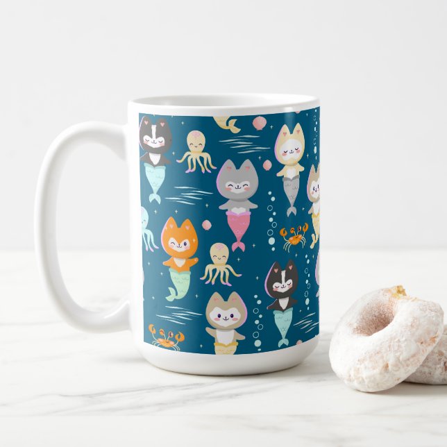 Mugs nautiques décorés de mignons chatons de sirèn (Avec donut)