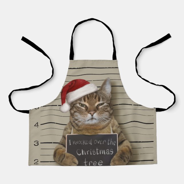 Mugshot Cat Christmas Apron (Front)