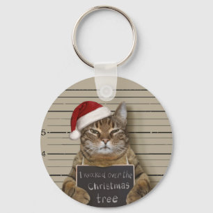 Mugshot Cat Christmas Keychain