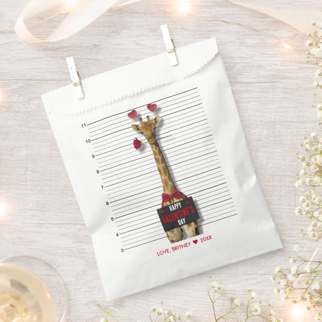 Mugshot Guilty Giraffe Happy Valentine's Day Funny Favour Bag (Clipped)