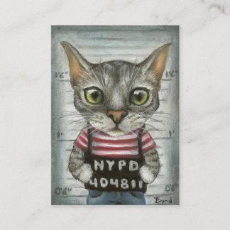 Mugshot of a cat felon business card