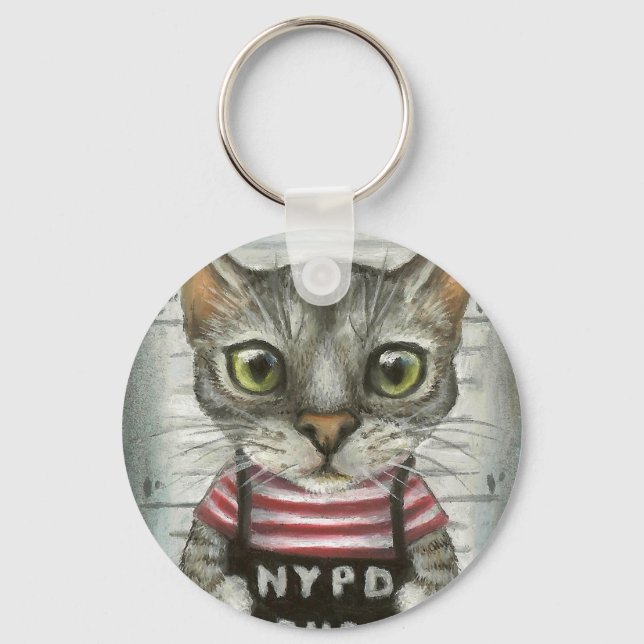 Mugshot of a cat felon keychain (Front)
