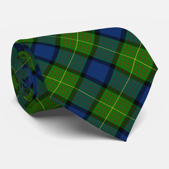 Muir Moore tartan green blue plaid Tie (Rolled)