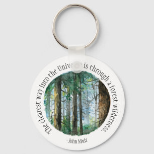 Muir Quote Watercolor Forest Keychain