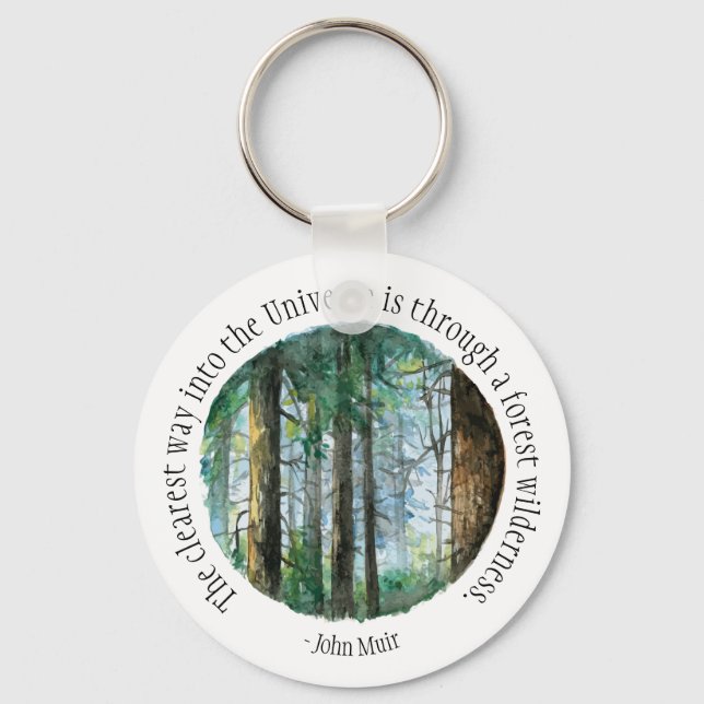 Muir Quote Watercolor Forest Keychain (Front)