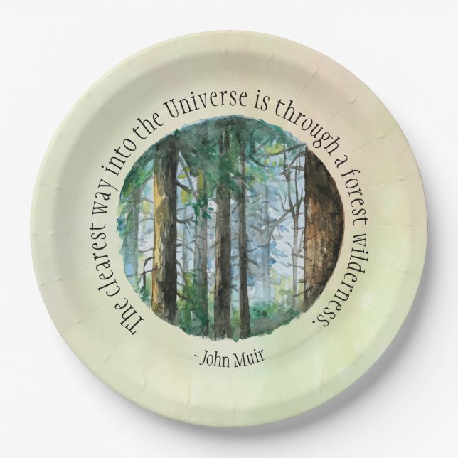 Muir Quote Watercolor Forest Paper Plate (Front)