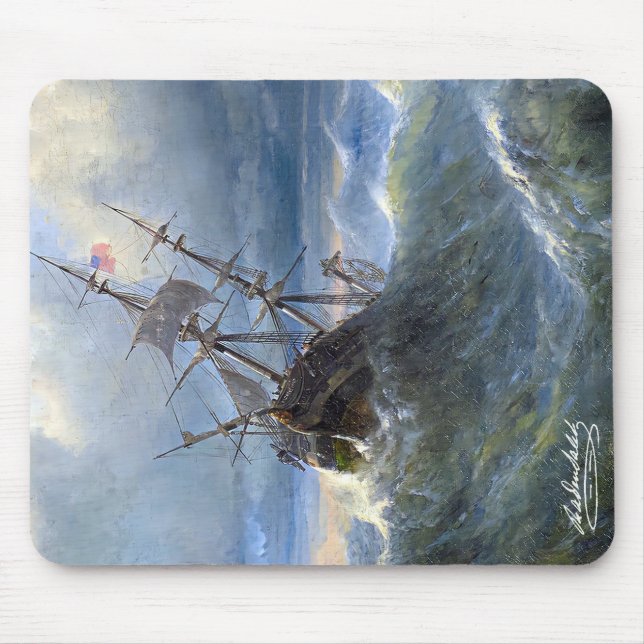 Muismat 'Ship in Storm' by Raden Saleh® Mouse Pad (Front)